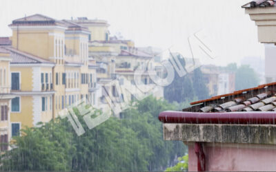 Pouring rain on a city roof (w/ sound)