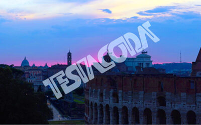 Cloudy Sunset over ancient Rome together with the Forums and the Colosseum