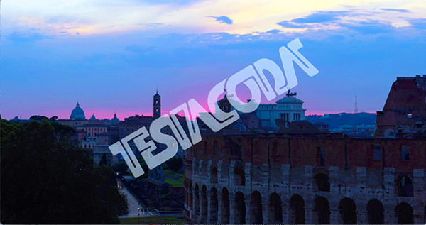 Cloudy Sunset over ancient Rome together with the Forums and the Colosseum