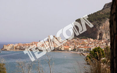 Slight zoom in on the town of Cefalu