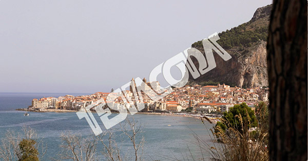 Slight zoom in on the town of Cefalu