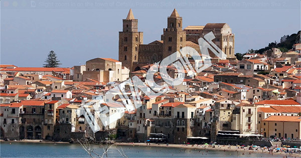 Slight zoom in on the town of Cefalu